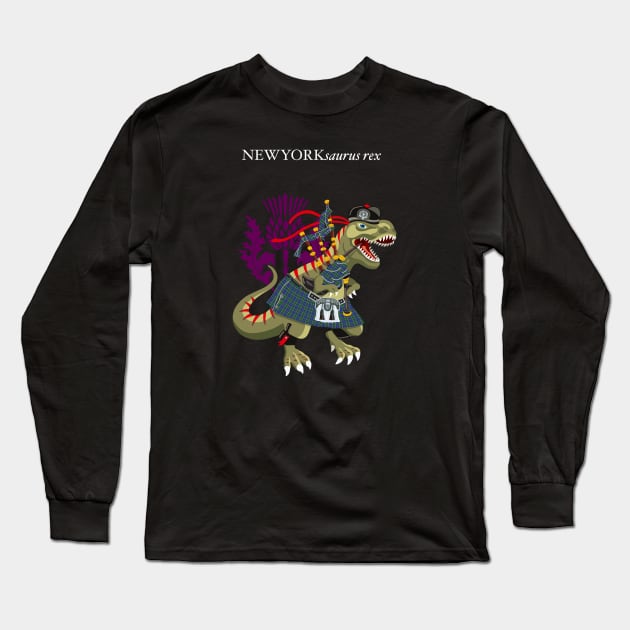 Clanosaurus Rex NEWYORKsaurus rex Plaid New York USA American Family Tartan Clan Long Sleeve T-Shirt by BullShirtCo